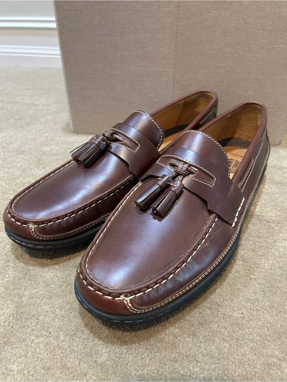 Johnston & Murphy Chocolate Brown Leather Tassel Loafers Size 12
